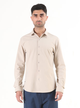 Solid Cream Full Sleeve Shirt - Men's Semi Casual - model_poseposition_of_shirtporduct_type
