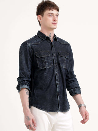 Storm Black Denim Shirt - model_poseposition_of_shirtporduct_type