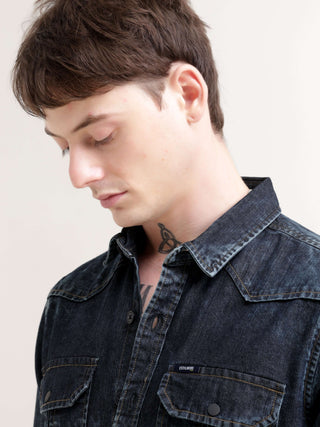 Storm Black Denim Shirt - model_poseposition_of_shirtporduct_type