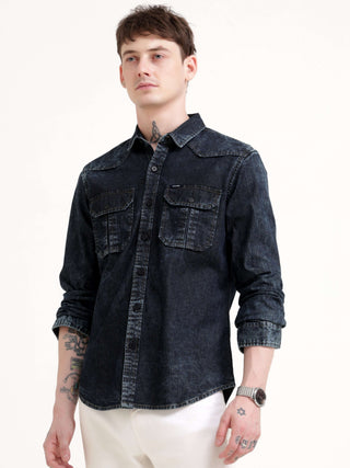 Storm Black Denim Shirt - model_poseposition_of_shirtporduct_type