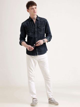 Storm Black Denim Shirt - model_poseposition_of_shirtporduct_type