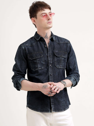 Storm Black Denim Shirt - model_poseposition_of_shirtporduct_type