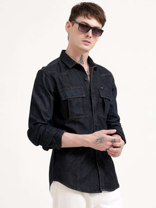 Storm Carbon Black Denim shirt - model_poseposition_of_shirtporduct_type