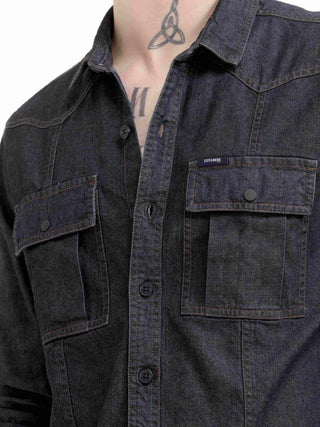 Storm Carbon Black Denim shirt - model_poseposition_of_shirtporduct_type