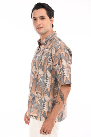 Sunburst Yellow Cotton Abstract Zipper Shirt - model_poseposition_of_shirtporduct_type