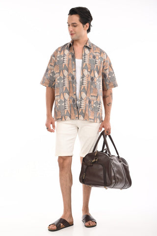 Sunburst Yellow Cotton Abstract Zipper Shirt - model_poseposition_of_shirtporduct_type