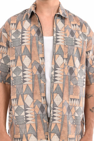 Sunburst Yellow Cotton Abstract Zipper Shirt - model_poseposition_of_shirtporduct_type