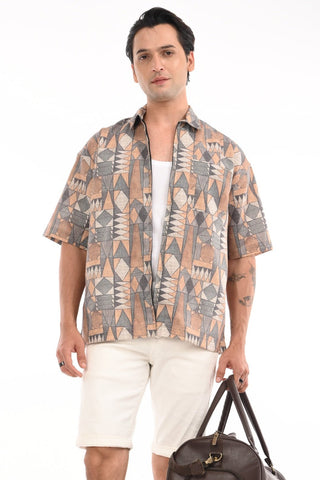 Sunburst Yellow Cotton Abstract Zipper Shirt - model_poseposition_of_shirtporduct_type