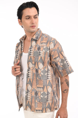 Sunburst Yellow Cotton Abstract Zipper Shirt - model_poseposition_of_shirtporduct_type