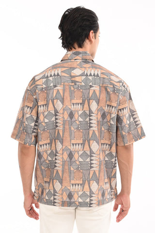 Sunburst Yellow Cotton Abstract Zipper Shirt - model_poseposition_of_shirtporduct_type