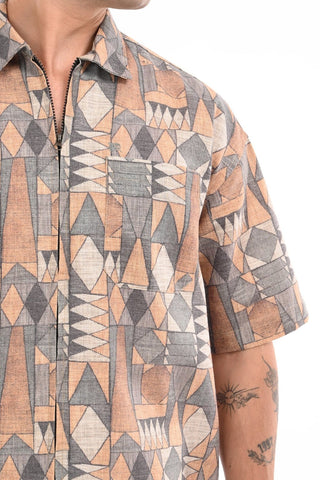 Sunburst Yellow Cotton Abstract Zipper Shirt - model_poseposition_of_shirtporduct_type