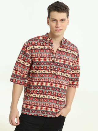 Tangerine Glow Orange Drop Shoulder Kurta - model_poseposition_of_shirtporduct_type