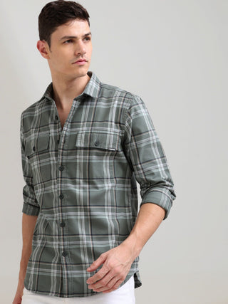 Taupe Green Off - white Checks shirt - model_poseposition_of_shirtporduct_type