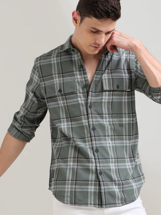 Taupe Green Off - white Checks shirt - model_poseposition_of_shirtporduct_type