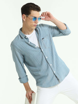 Teal Blue Multi Block Denim Check Shirt - model_poseposition_of_shirtporduct_type