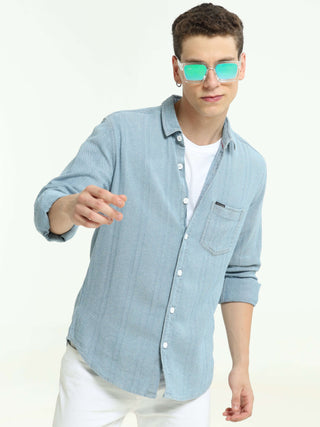 Teal Blue Multi Block Denim Check Shirt - model_poseposition_of_shirtporduct_type