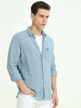 Teal Blue Multi Block Denim Check Shirt - model_poseposition_of_shirtporduct_type