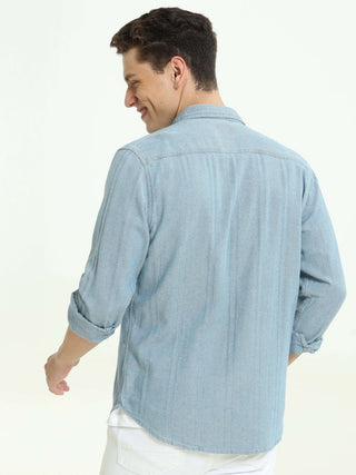 Teal Blue Multi Block Denim Check Shirt - model_poseposition_of_shirtporduct_type