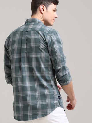 Teal Grey Double Pocket Checks Shirt - model_poseposition_of_shirtporduct_type