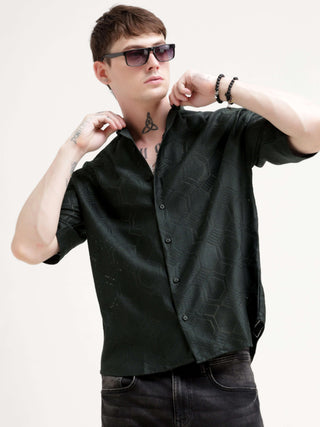 Texturiche Bottle Green Crochet Oversized Shirt - model_poseposition_of_shirtporduct_type