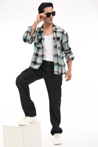 Turquoise Grid Oversized Checkered Shirt - model_poseposition_of_shirtporduct_type