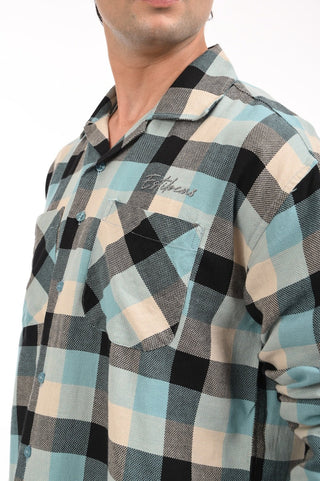 Turquoise Grid Oversized Checkered Shirt - model_poseposition_of_shirtporduct_type