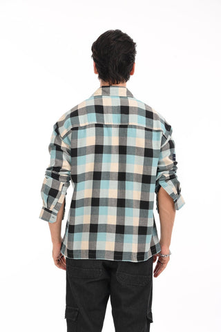 Turquoise Grid Oversized Checkered Shirt - model_poseposition_of_shirtporduct_type