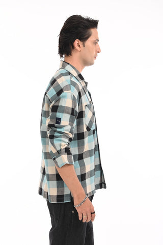 Turquoise Grid Oversized Checkered Shirt - model_poseposition_of_shirtporduct_type