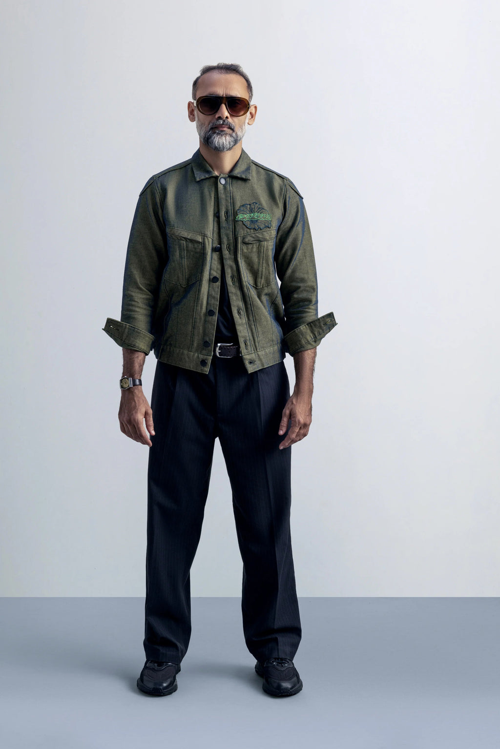 Verdant Signal Olive Green Denim - model_poseposition_of_shirtporduct_type