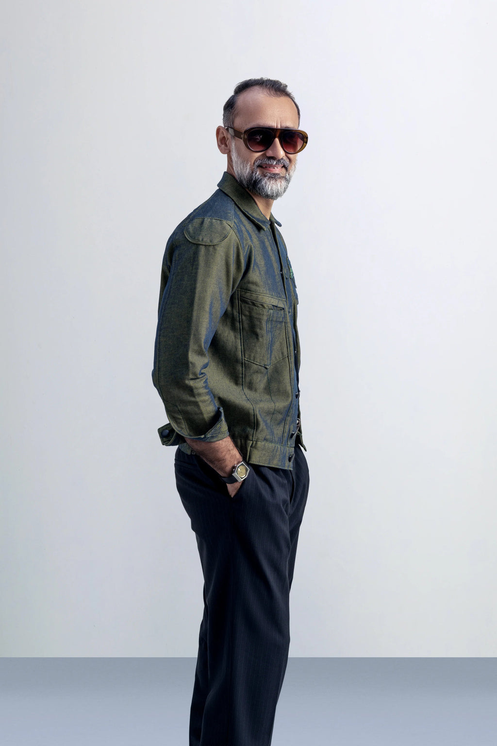 Verdant Signal Olive Green Denim - model_poseposition_of_shirtporduct_type