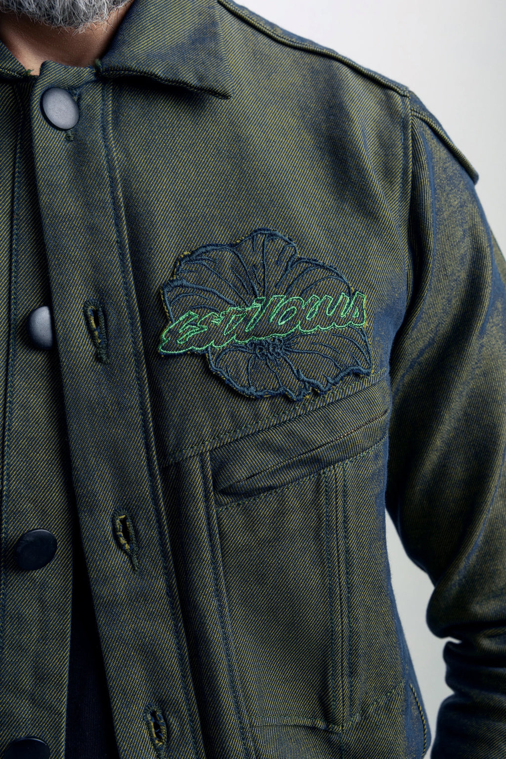 Verdant Signal Olive Green Denim - model_poseposition_of_shirtporduct_type