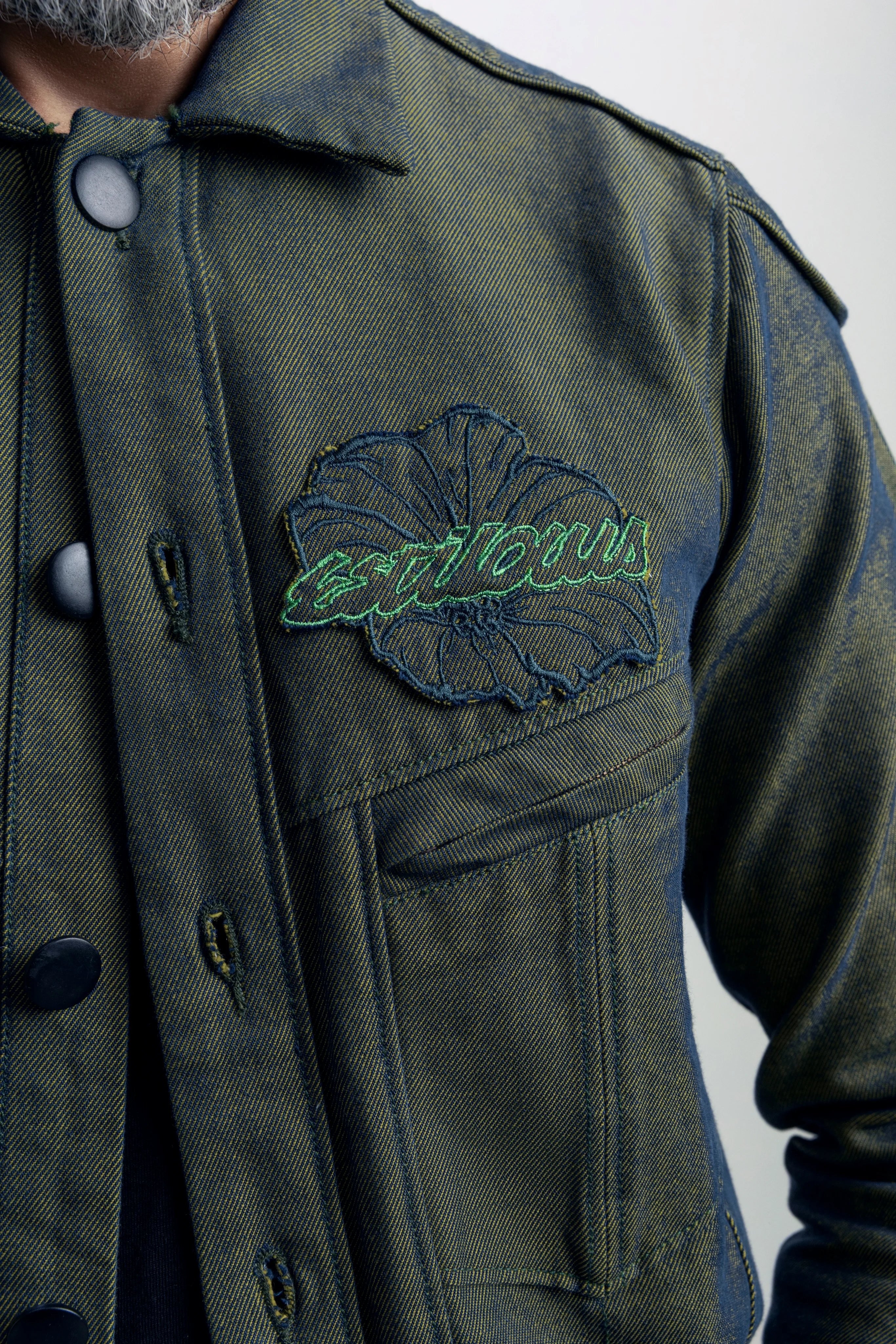 Verdant Signal Olive Green Denim - model_poseposition_of_shirtporduct_type