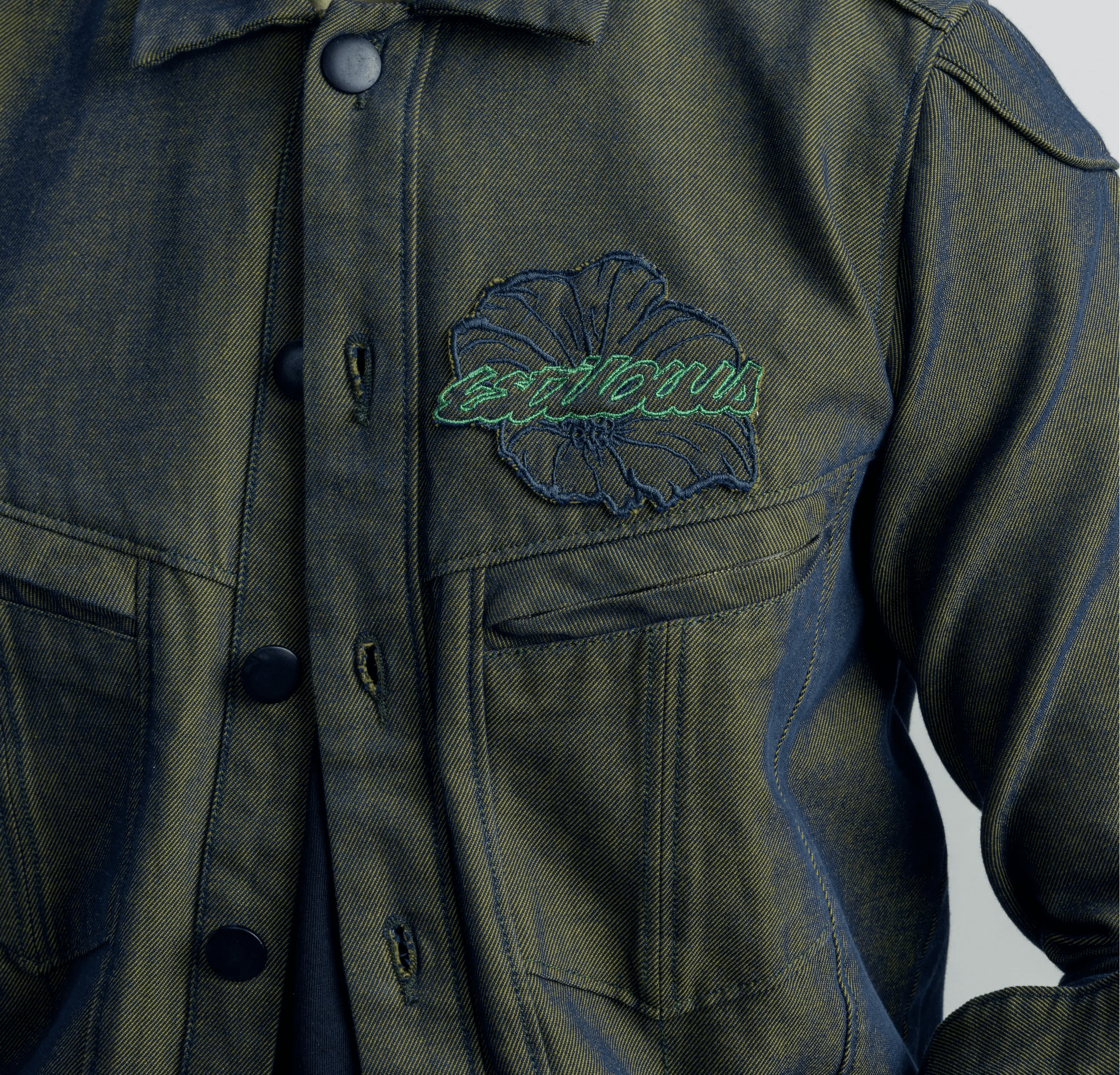 Verdant Signal Olive Green Denim - model_poseposition_of_shirtporduct_type