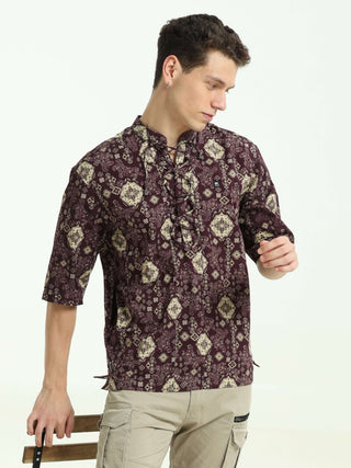 Vintage Merlot Wine Drop Shoulder Kurta - model_poseposition_of_shirtporduct_type