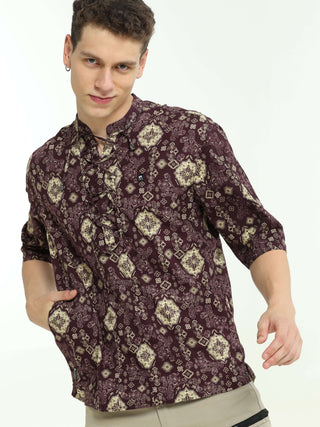 Vintage Merlot Wine Drop Shoulder Kurta - model_poseposition_of_shirtporduct_type