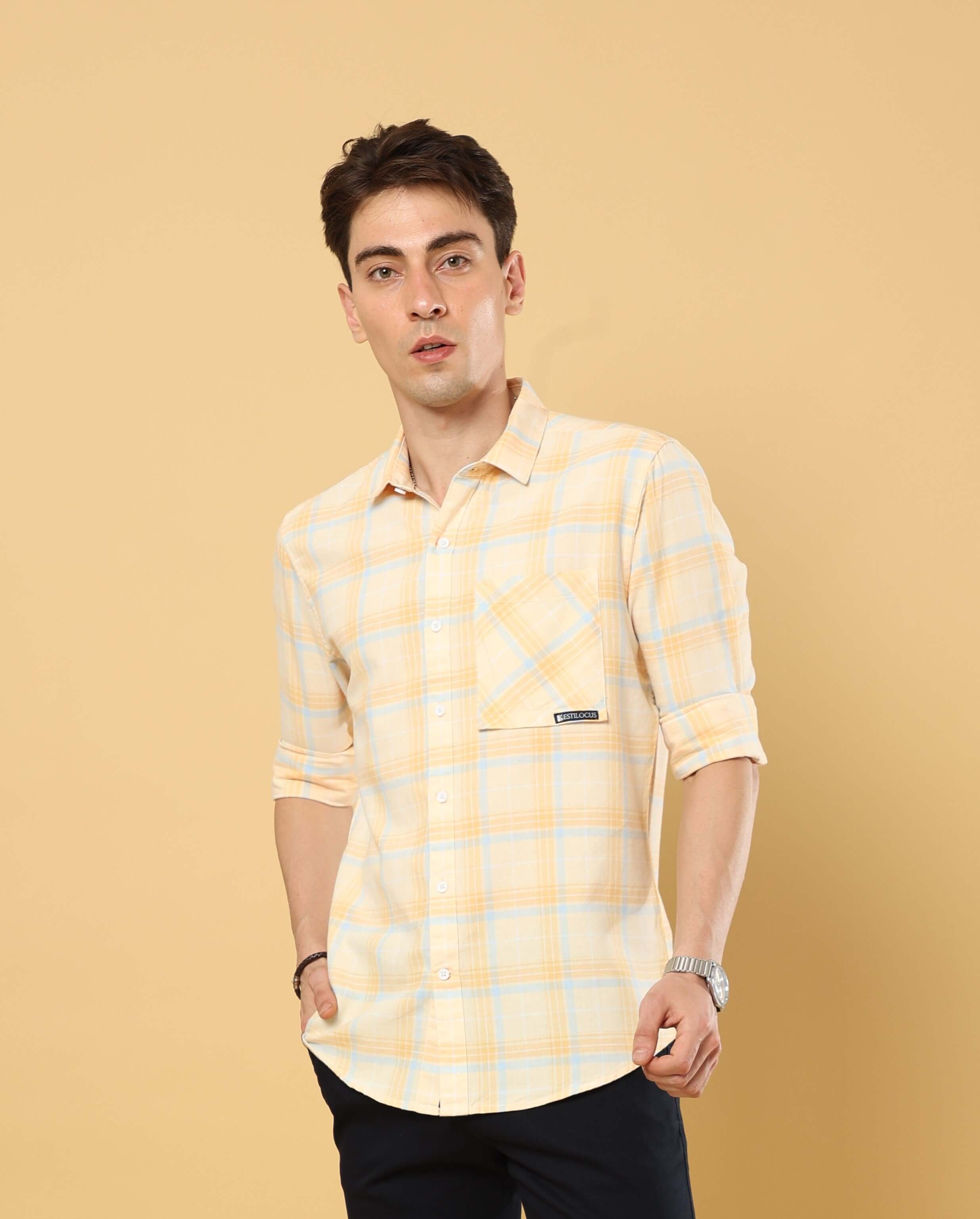 Pale Yellow  Modern Check Shirt