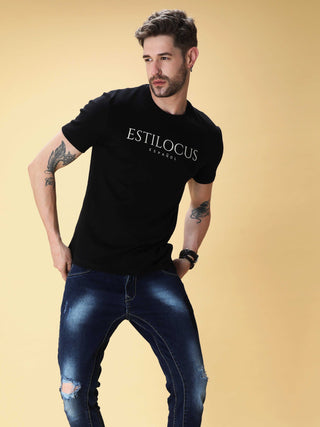 Midnight Black Crew Neck T-Shirt shop online at Estilocus. This pure cotton printed T-shirt is a stylish go-to for laidback days. Cut in a comfy regular fit. • 100% Cotton knitted interlock 190GSM• Bio washed fabric• Round neck T-shirt • Half sleeve • Sui