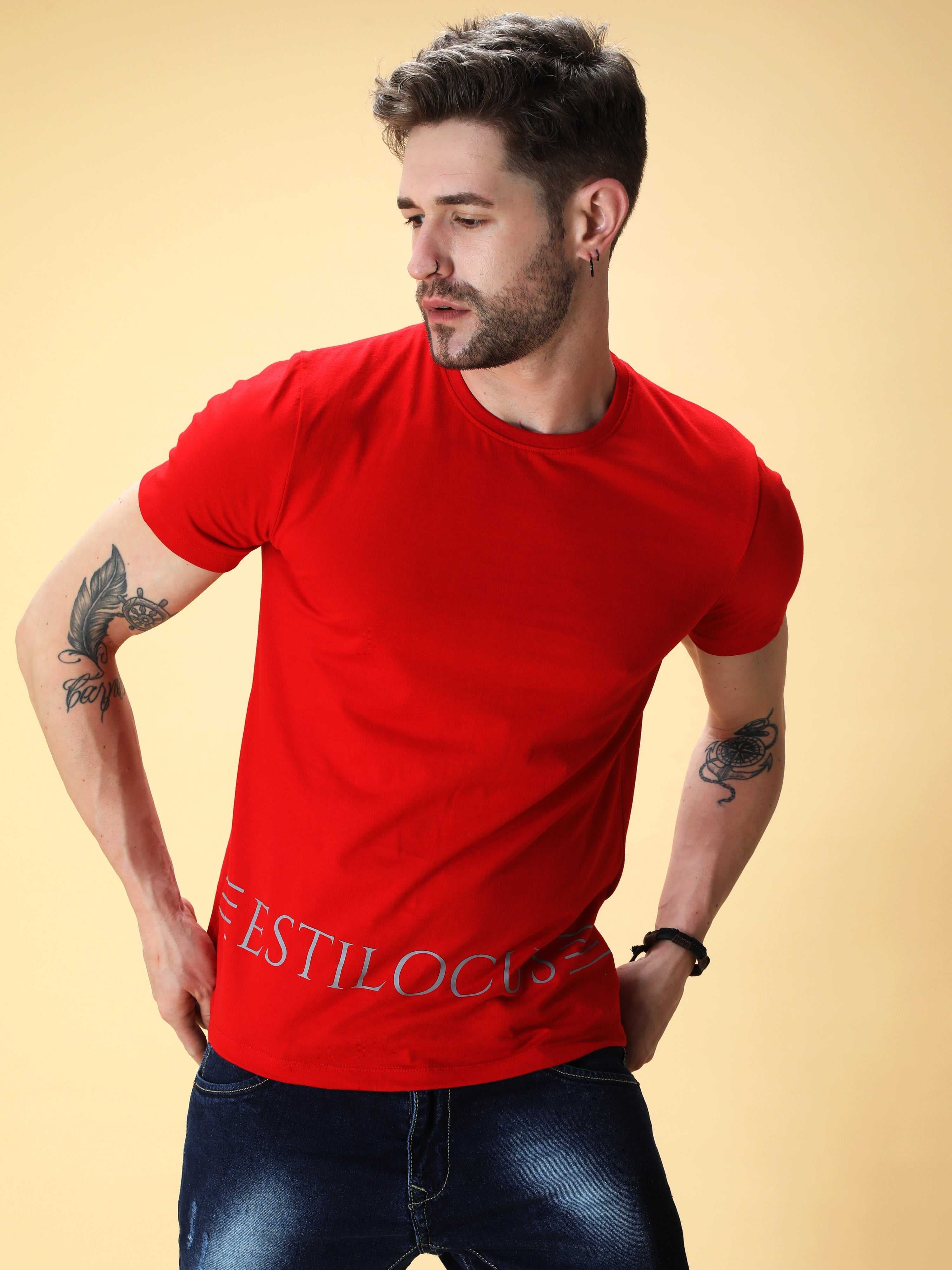 Crimson Red Crew Neck T-Shirt_ T-Shirt_ estilocus