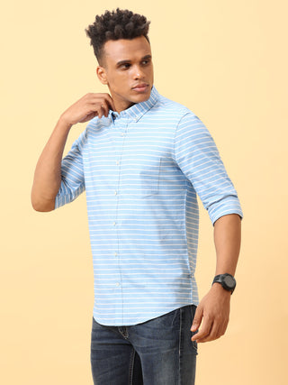 Sky Blue striped Casual Full sleeve shirt | Men's Shirt shop online at Estilocus. Buy Sky Blue striped Casual Full Sleeve shirts in different sizes online. Shop For Men with a wide range of latest collections Only at Estilocus. *Free Shipping * COD * Easy