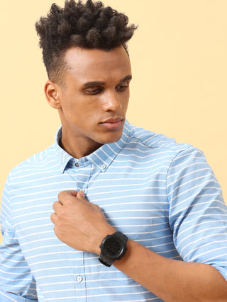 Sky Blue striped Casual Full sleeve shirt | Men's Shirt shop online at Estilocus. Buy Sky Blue striped Casual Full Sleeve shirts in different sizes online. Shop For Men with a wide range of latest collections Only at Estilocus. *Free Shipping * COD * Easy