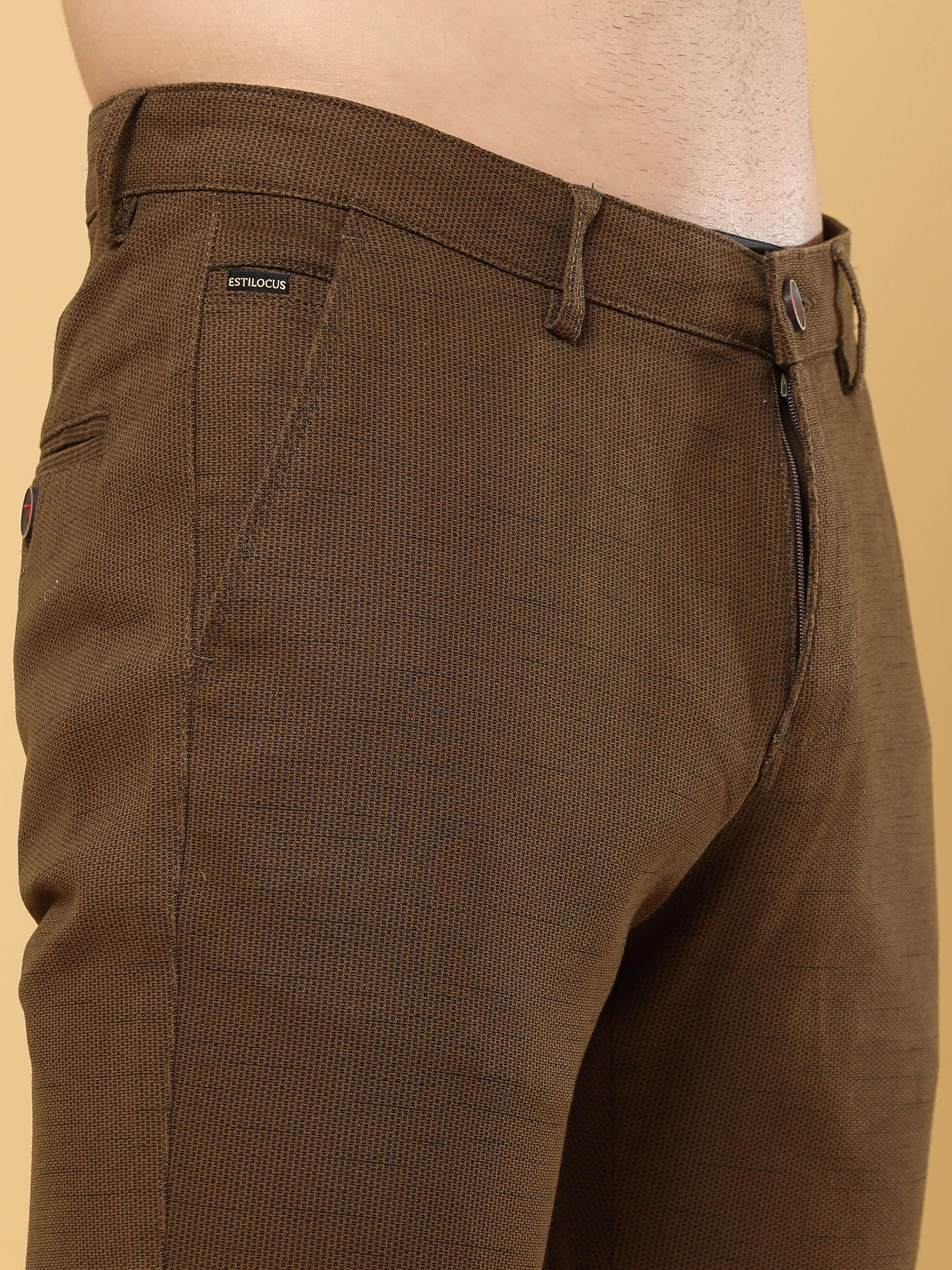 Textured Brown Chino Pants