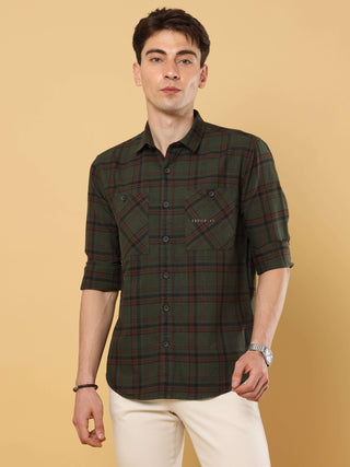 Green Check Double Pocket Shirt shop online at Estilocus. • 100% premium cotton• Full-sleeve check shirt• Cut and sew placket• Regular collar• Double button round cuff's.• Double pocket flapless pocket• Curved hemline• All single needle construction, fine