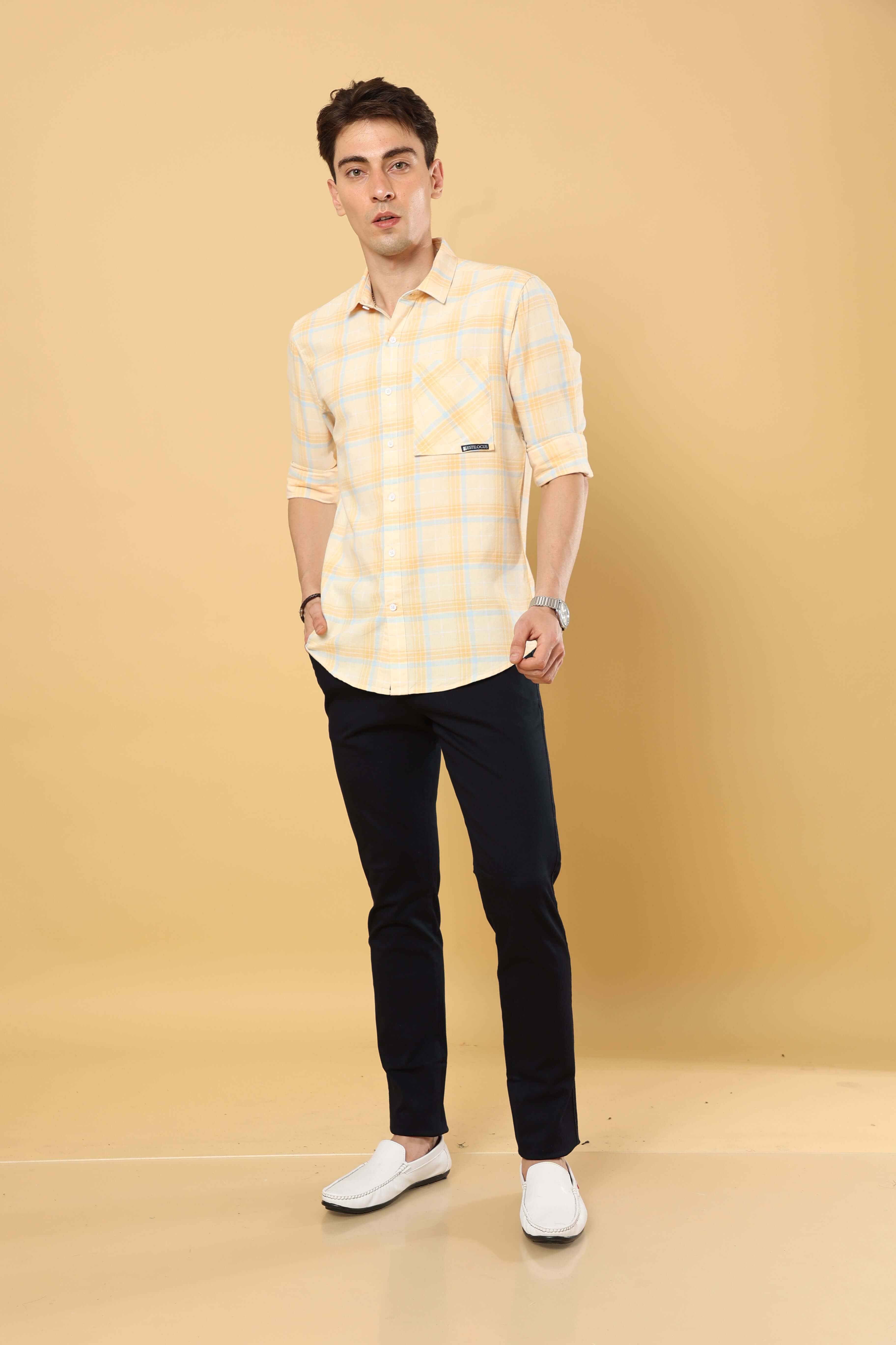 Pale Yellow  Modern Check Shirt
