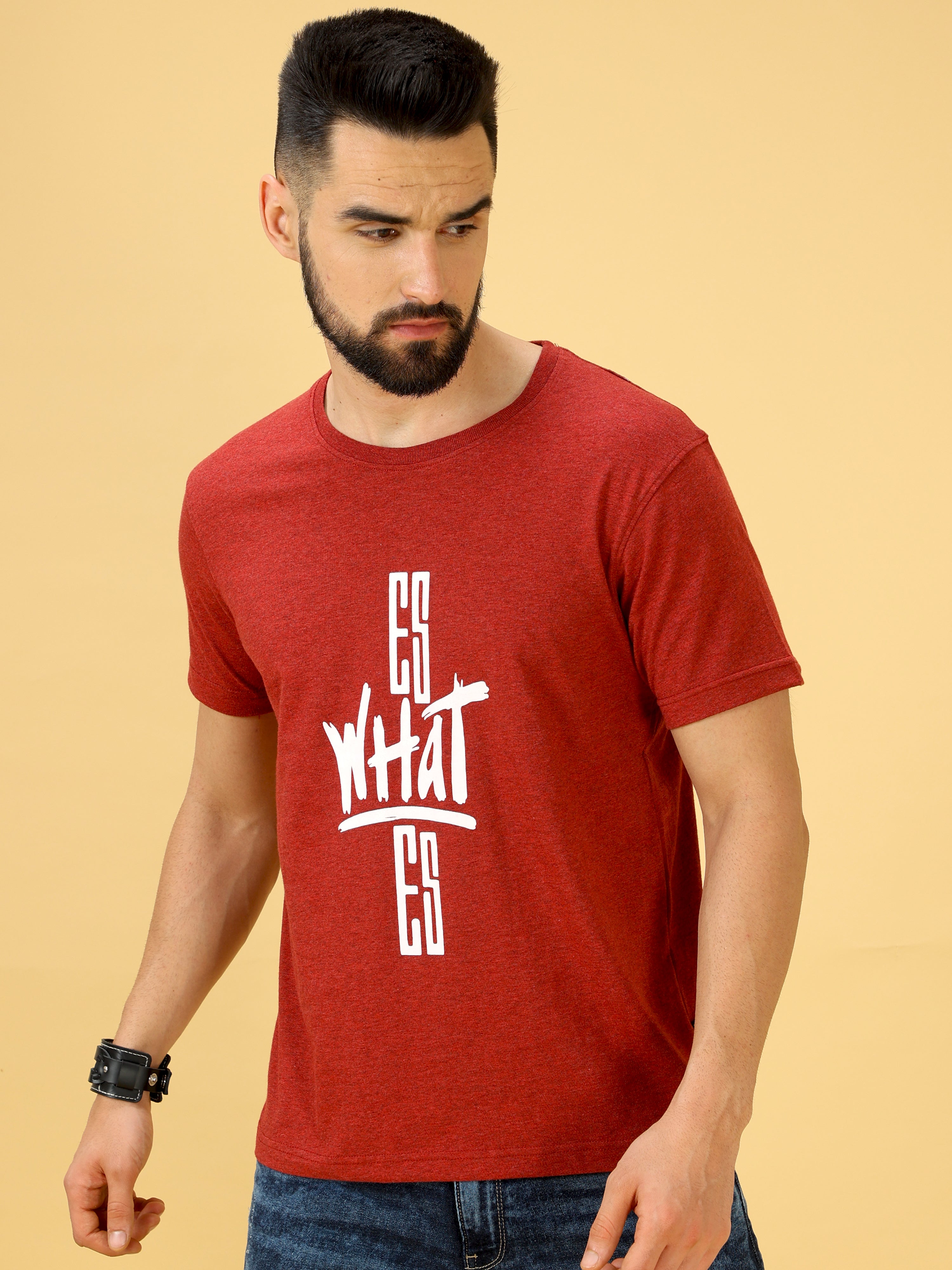 Red and White Print Crew Neck T-Shirt_ T-Shirt_ estilocus