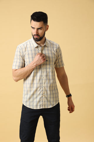 Light Cream Navy And Blue Check Shirt shop online at Estilocus. DETAILS & CARE This pure cotton Checked shirt is a stylish go-to for laidback days. Cut in a comfy regular fit, with a classic button-down front and chest pocket. 100% premium cotton full sle