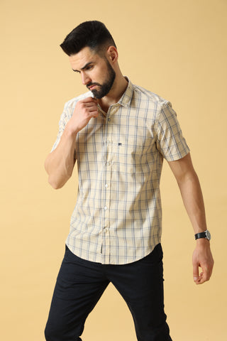 Light Cream Navy And Blue Check Shirt shop online at Estilocus. DETAILS & CARE This pure cotton Checked shirt is a stylish go-to for laidback days. Cut in a comfy regular fit, with a classic button-down front and chest pocket. 100% premium cotton full sle