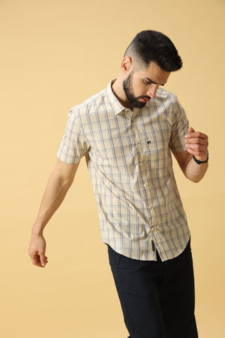 Light Cream Navy And Blue Check Shirt shop online at Estilocus. DETAILS & CARE This pure cotton Checked shirt is a stylish go-to for laidback days. Cut in a comfy regular fit, with a classic button-down front and chest pocket. 100% premium cotton full sle