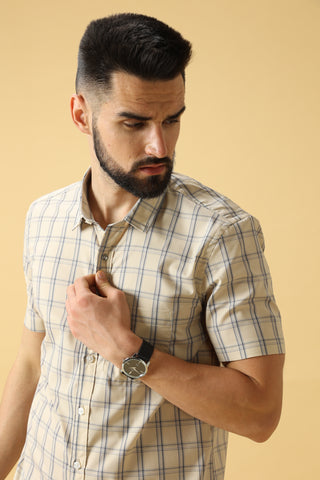 Light Cream Navy And Blue Check Shirt shop online at Estilocus. DETAILS & CARE This pure cotton Checked shirt is a stylish go-to for laidback days. Cut in a comfy regular fit, with a classic button-down front and chest pocket. 100% premium cotton full sle