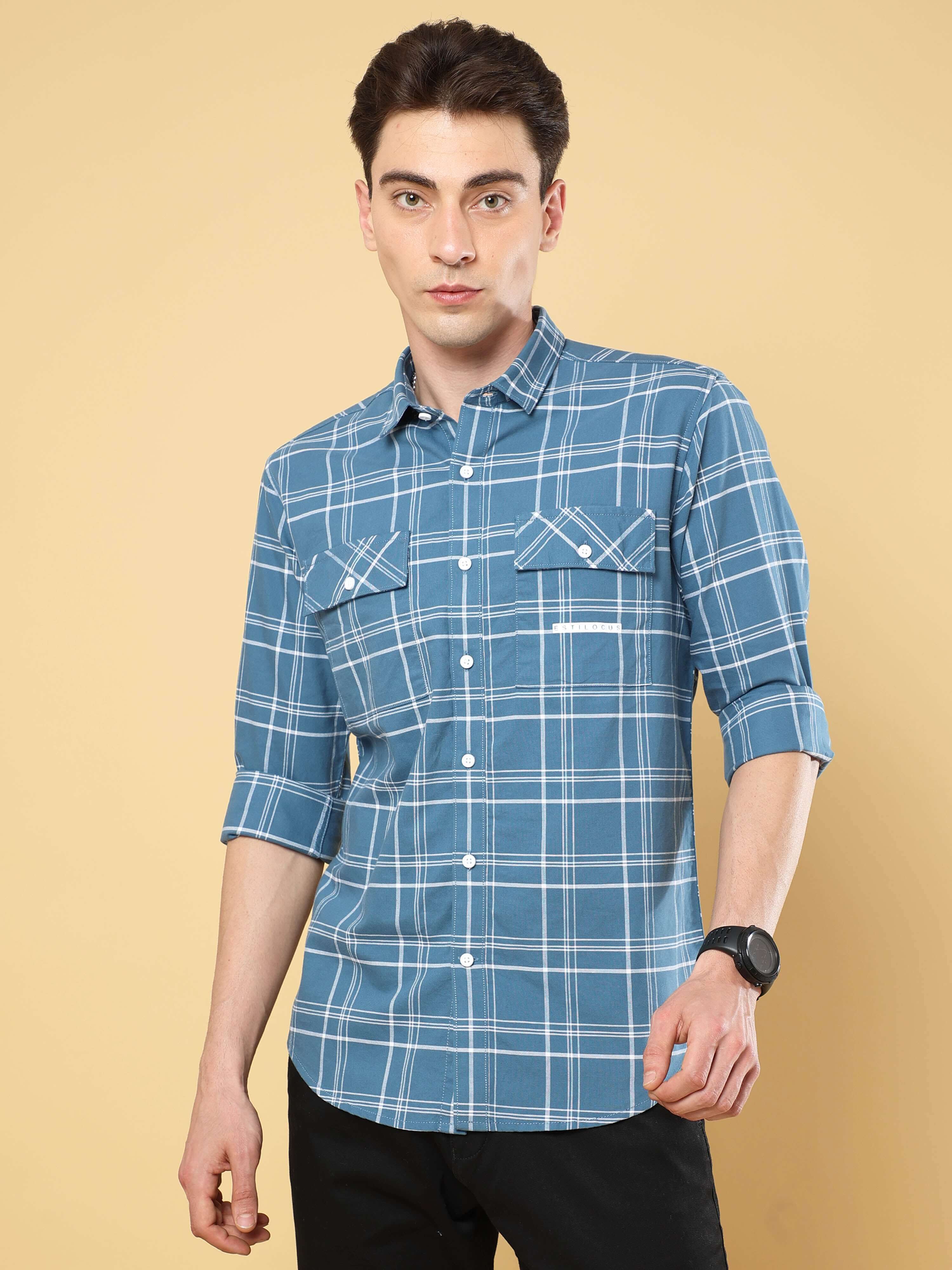 Steel Blue Cross Check Shirt shop online at Estilocus. • 100% premium cotton• Full-sleeve check shirt• Cut and sew placket• Regular collar• Double button round cuff's.• Double pocket with flap• Curved hemline• All single needle construction, Finest qualit