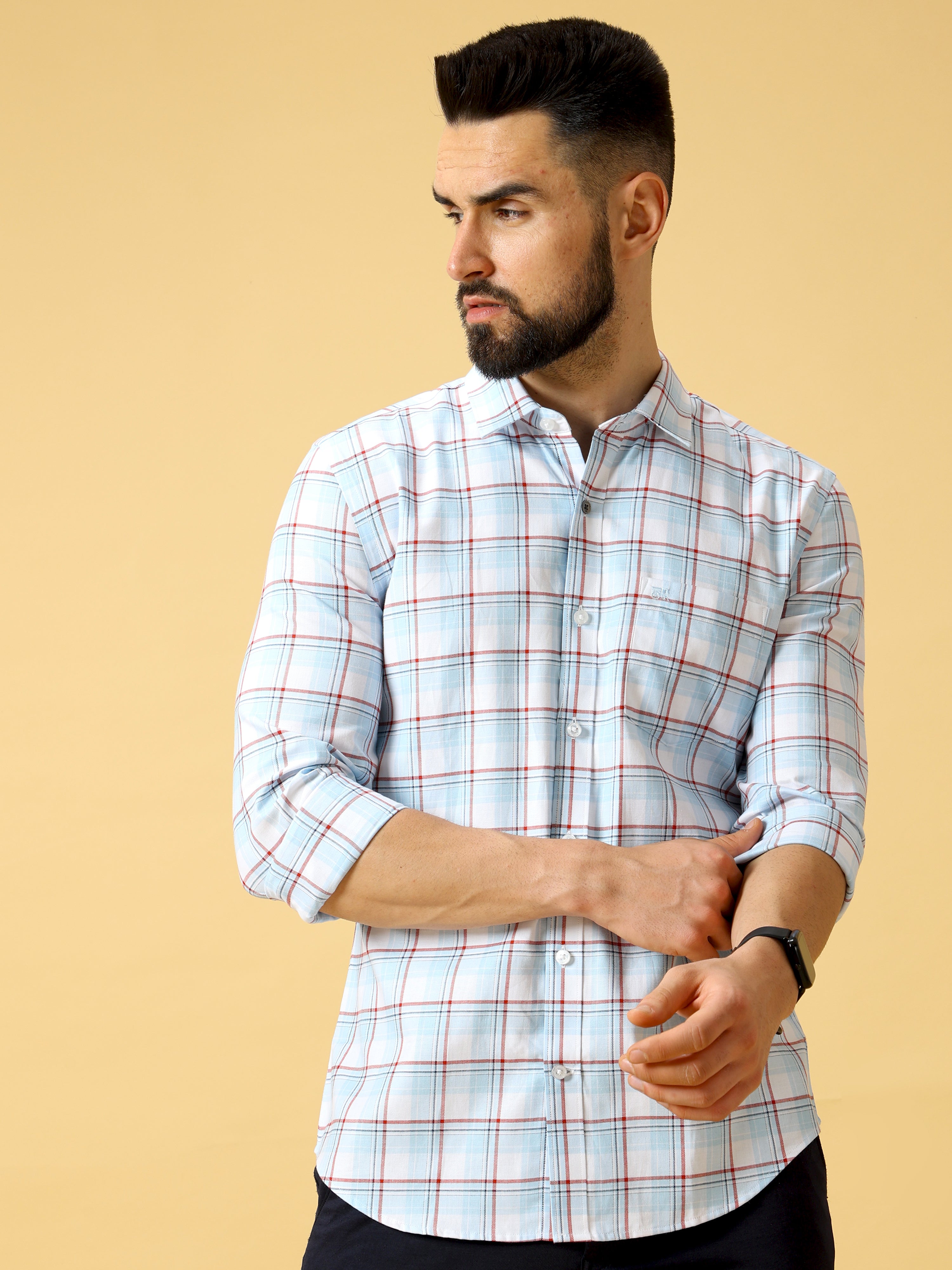 Light Blue Nvy Brown Check Shirt